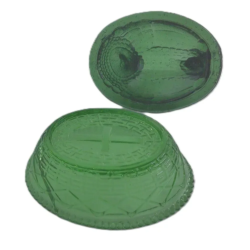 Vintage Westmoreland Green Glass Hen On Nest Candy Dish 5